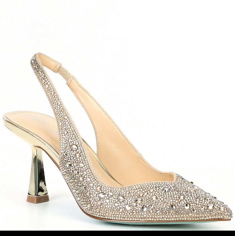 Blue By Betsey Johnson Clark Rhinestone Slingback Heels W8.5